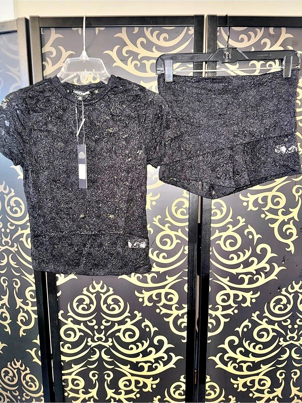 Fashion Nova Ava Lace Short Set Black Size Large NWT